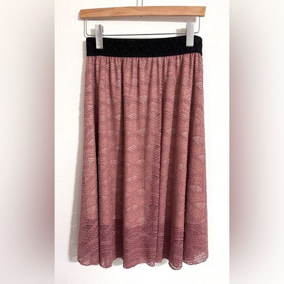 Lularoe Lola lace overlay layered midi skirt, warm rose pink, size small - Picture 1 of 8